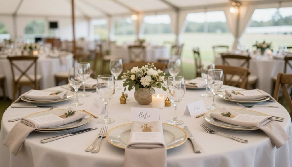 Elegant place settings with charger plates and custom napkin folds