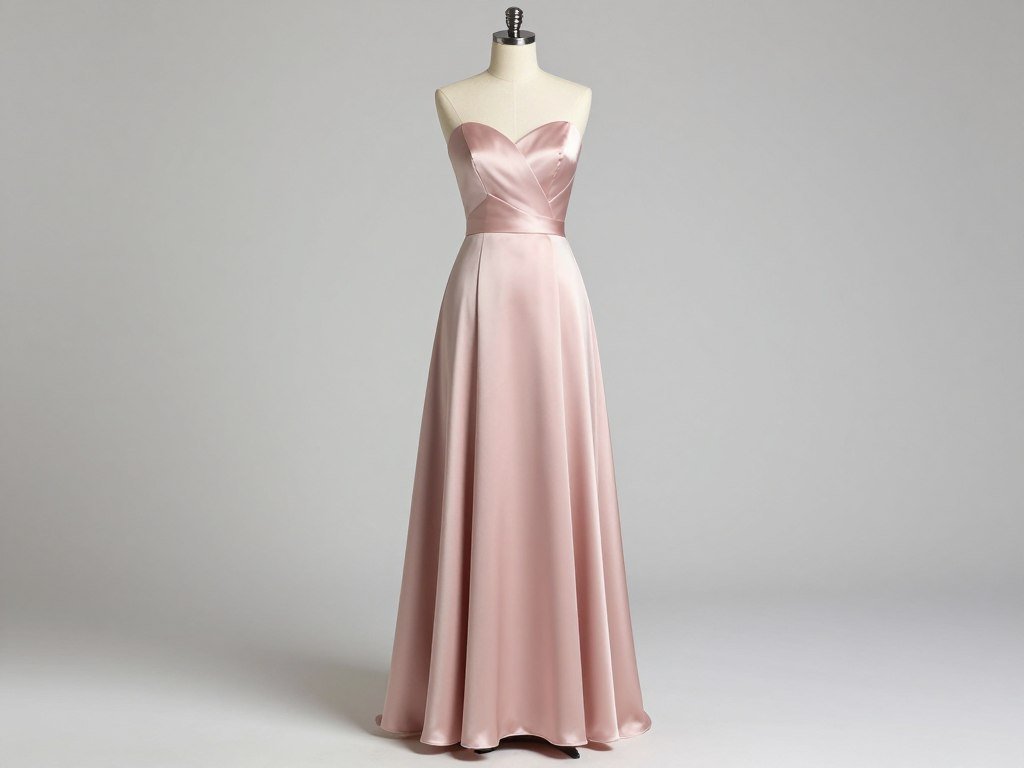 Elegant satin blush pink bridesmaid dress with structured bodice
