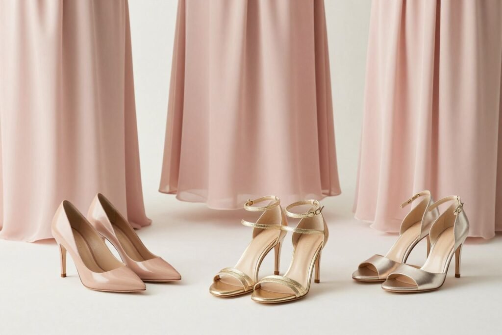 Elegant shoes options for blush pink bridesmaid dresses