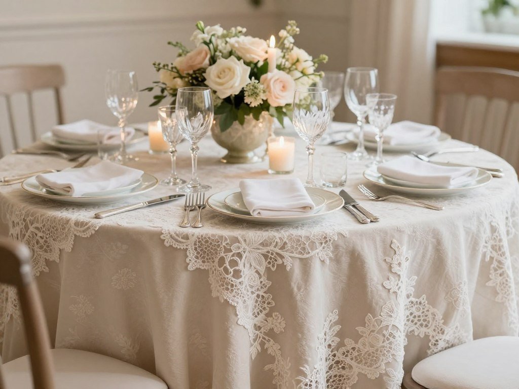 Elegant wedding table with luxurious linens in soft champagne color Elegant wedding table with luxurious linens in soft champagne color