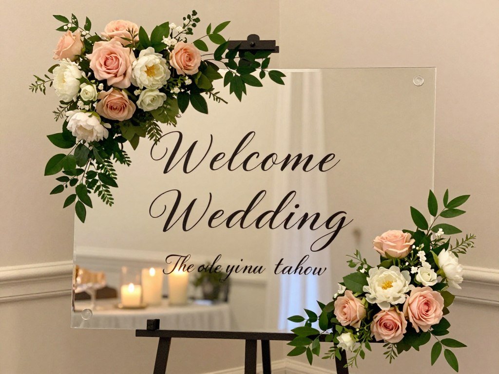 Elegant wedding welcome sign with calligraphy and floral accents Elegant wedding welcome sign with calligraphy and floral accents