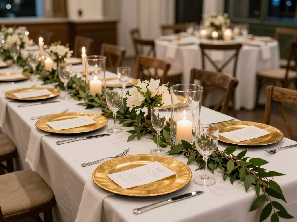 Elegantly set reception tables in backyard