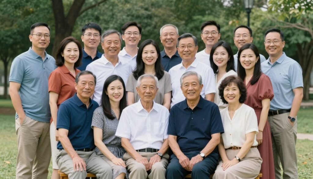 Extended family group included in save the date photo outdoors