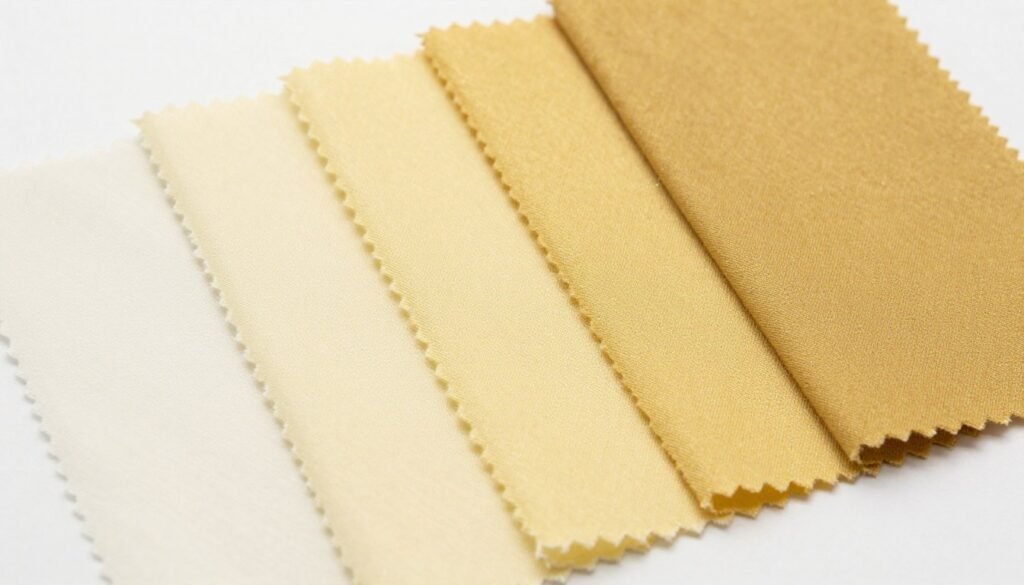 Fabric color swatches in various shades of butter yellow for comparison