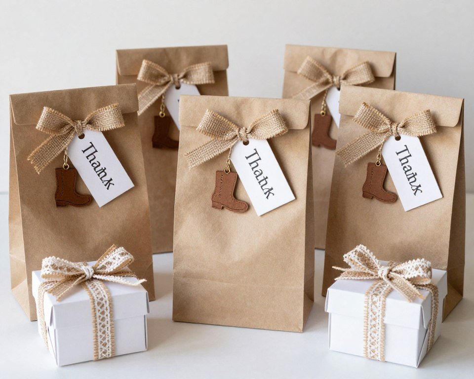 Favor bags and boxes with themed decorations