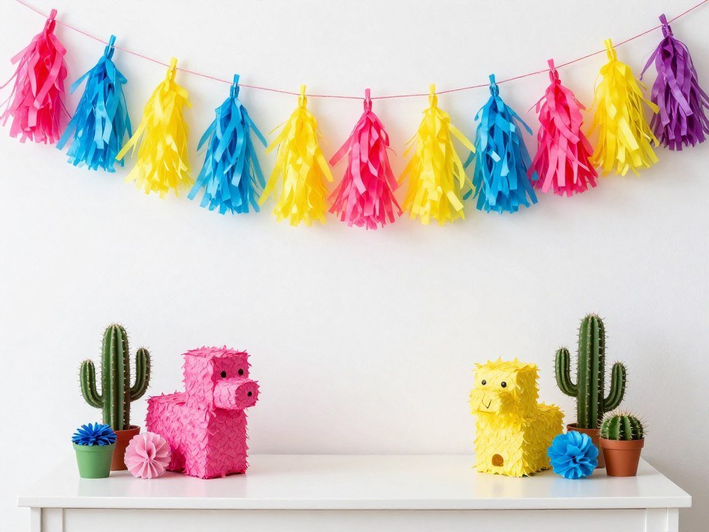 Fiesta-themed bachelorette decor with bright colors, piñatas, and tassel garlands Fiesta-themed bachelorette decor with bright colors, piñatas, and tassel garlands