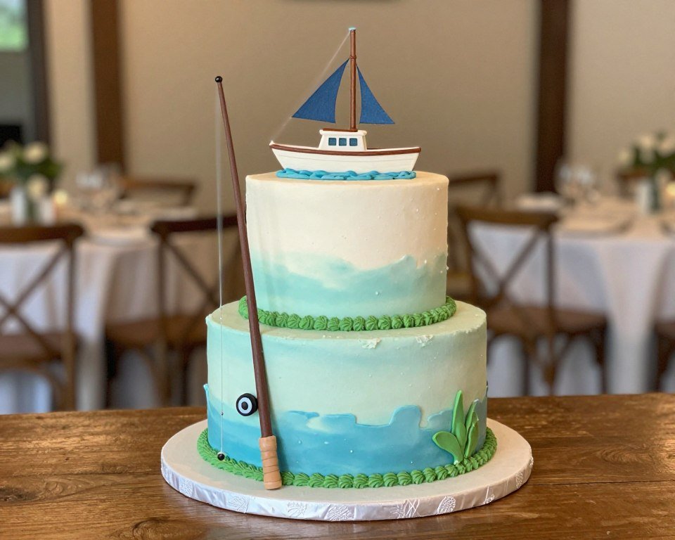 Fishing themed grooms cake with boat design