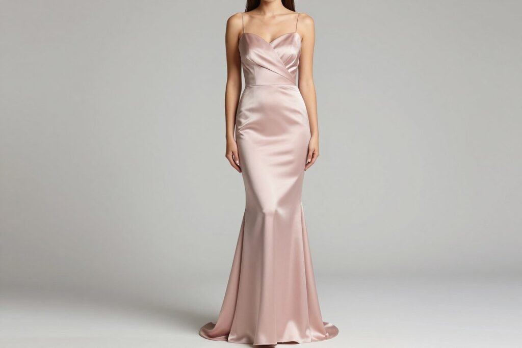 Fitted mermaid style blush pink bridesmaid dress