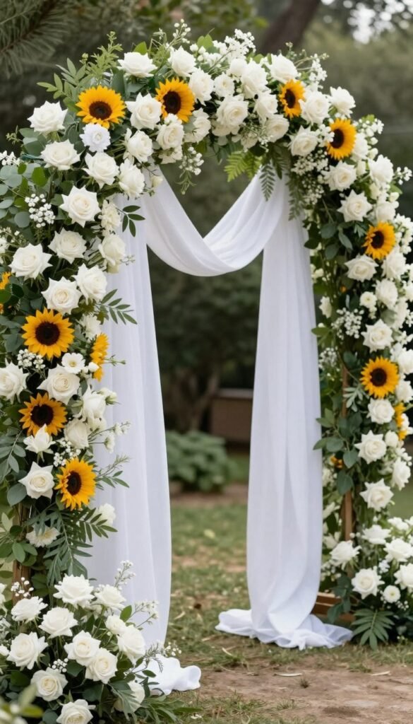 Floral arch photo backdrop for Italian bridal shower