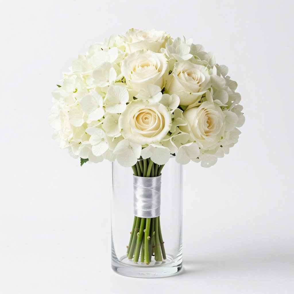 Floral arrangement in classic glass vase