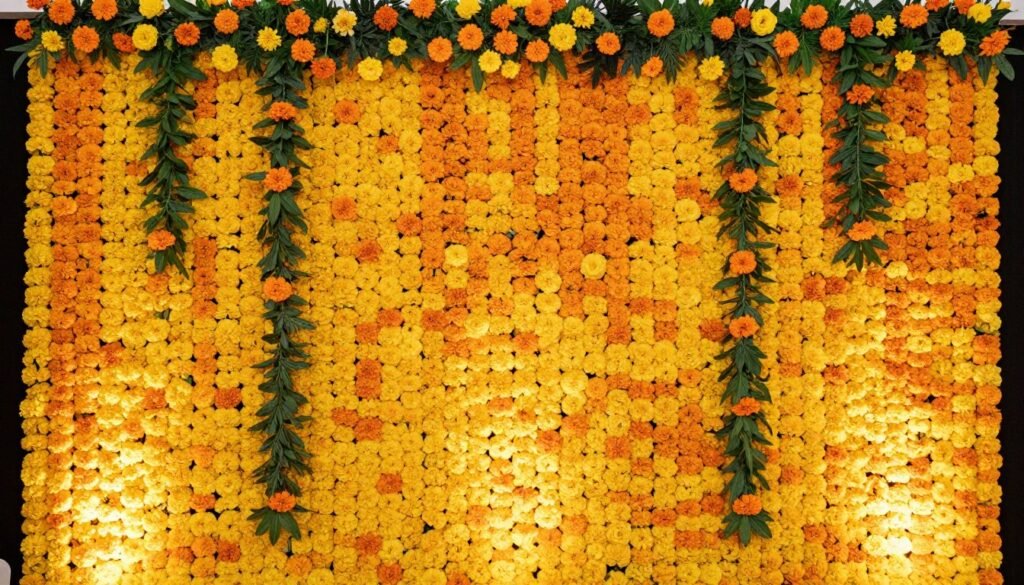 Floral wall backdrop for haldi ceremony