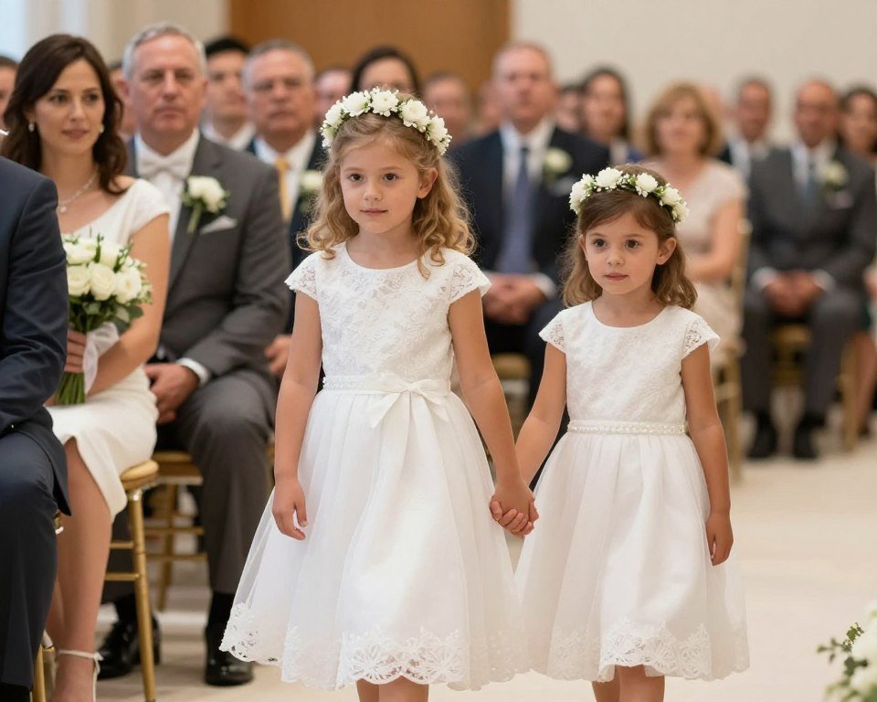 Flower girl and ring bearer walking down aisle holding hands