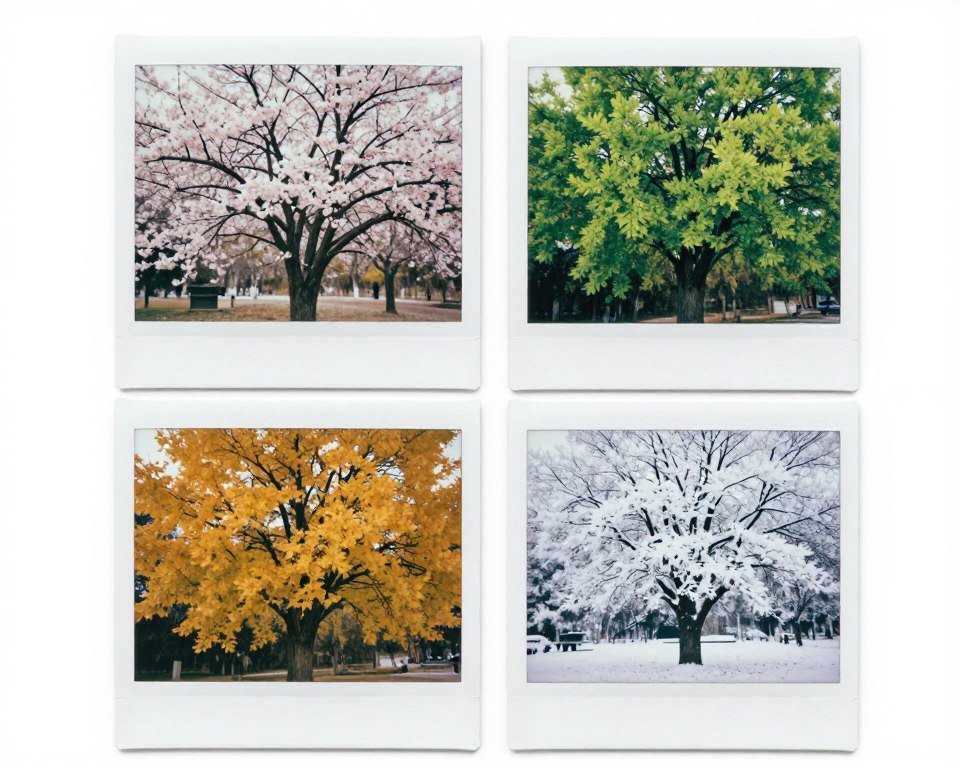 Four polaroid photos showing all four seasons Four polaroid photos showing all four seasons