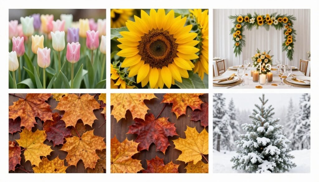 Four season wedding decoration comparison display