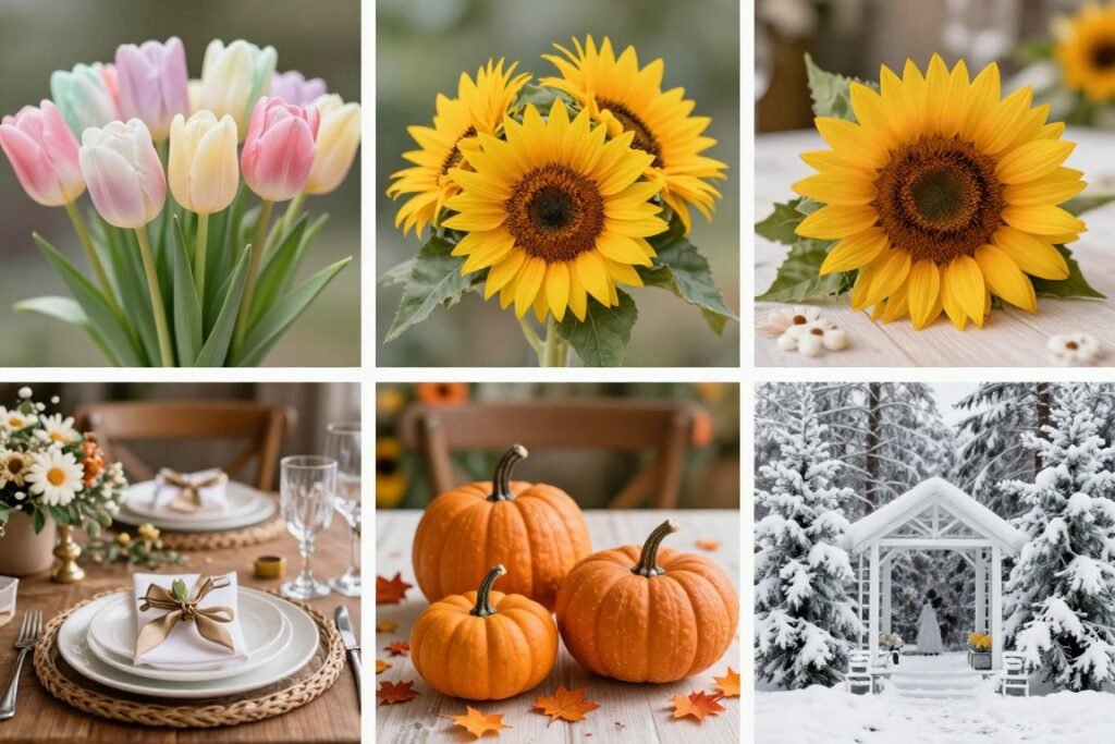 Four season wedding decoration styles displayed together