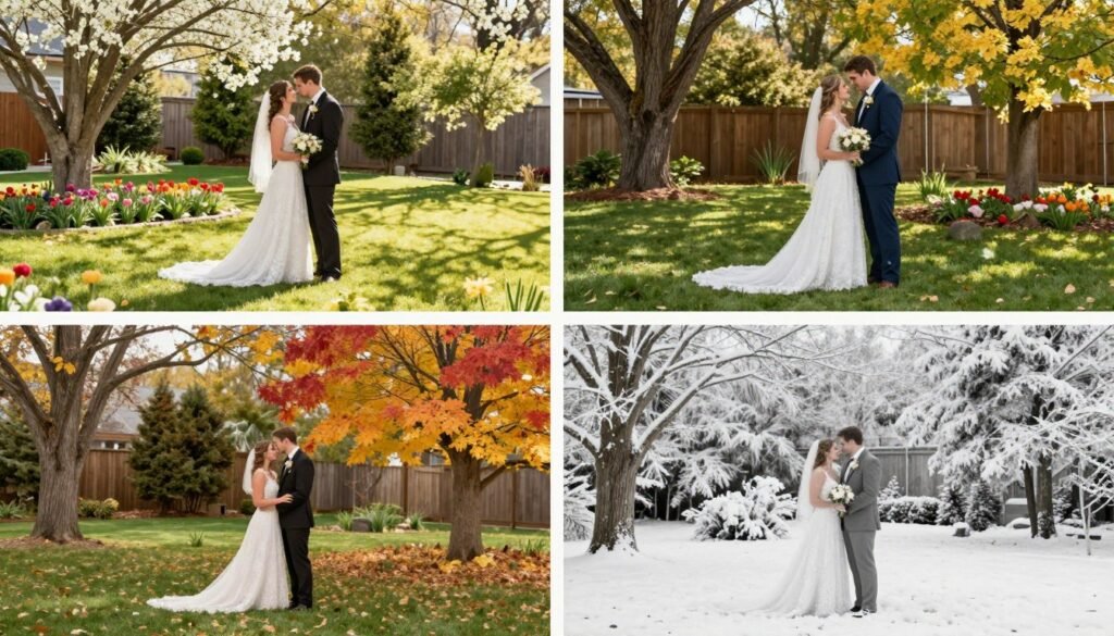 Four seasons of backyard weddings collage
