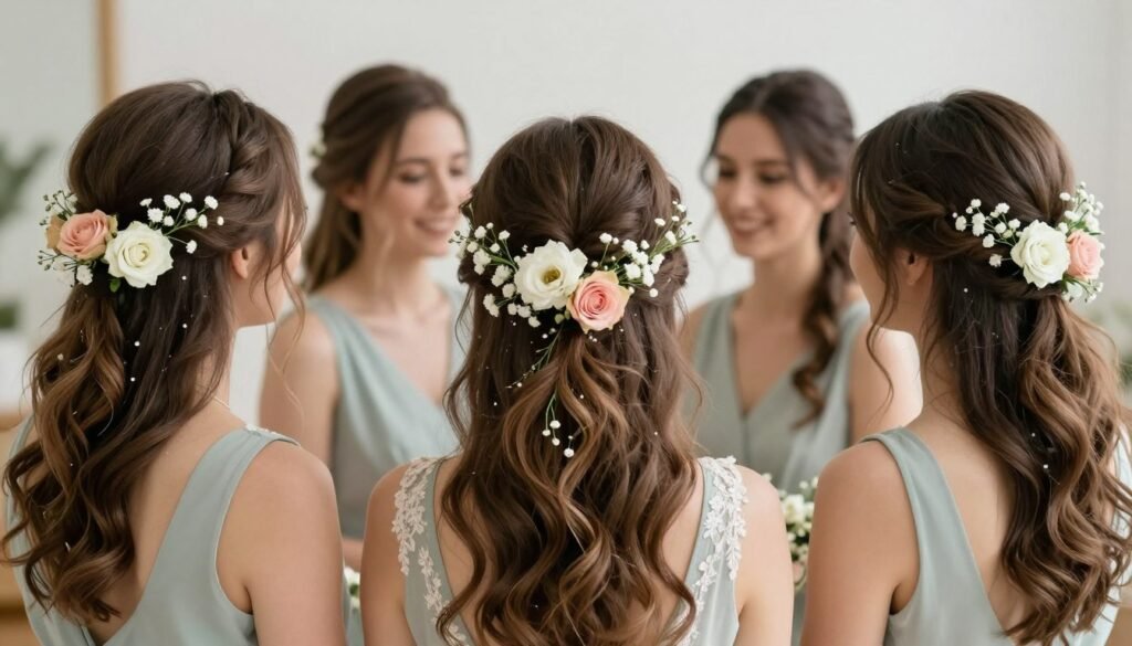 Fresh flower hair accessories bridesmaids spring