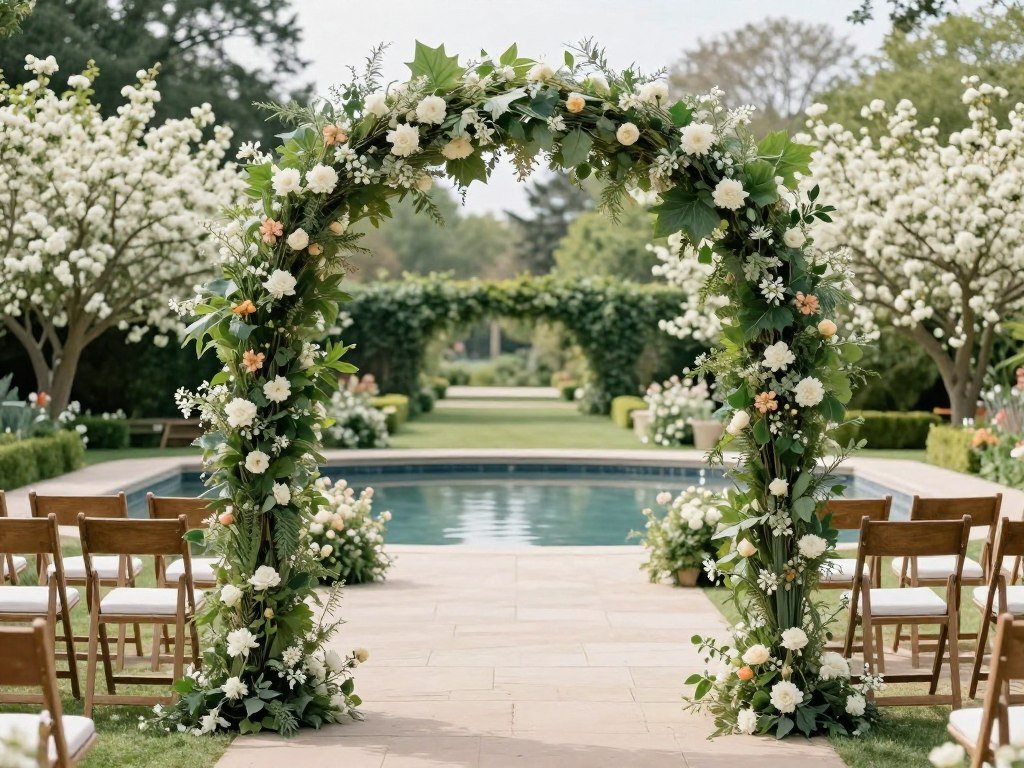 Garden arch decoration wedding with natural landscape framing