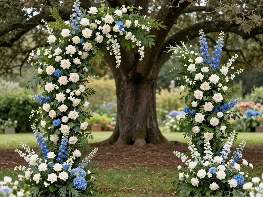 Garden floral arch decoration wedding with roses and hydrangeas