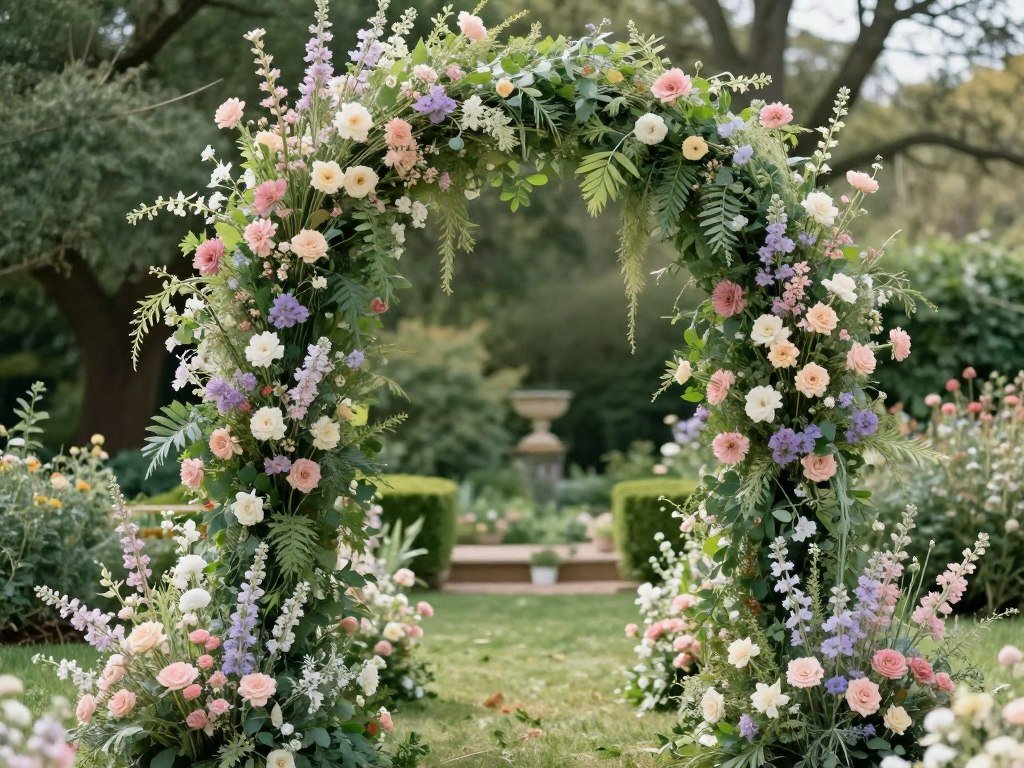 Garden-inspired wedding entrance arch with wildflowers and greenery Garden-inspired wedding entrance arch with wildflowers and greenery