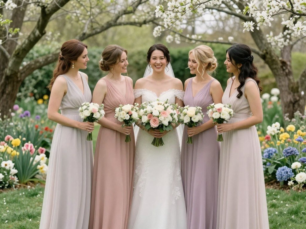 Garden wedding bridesmaid dresses spring theme