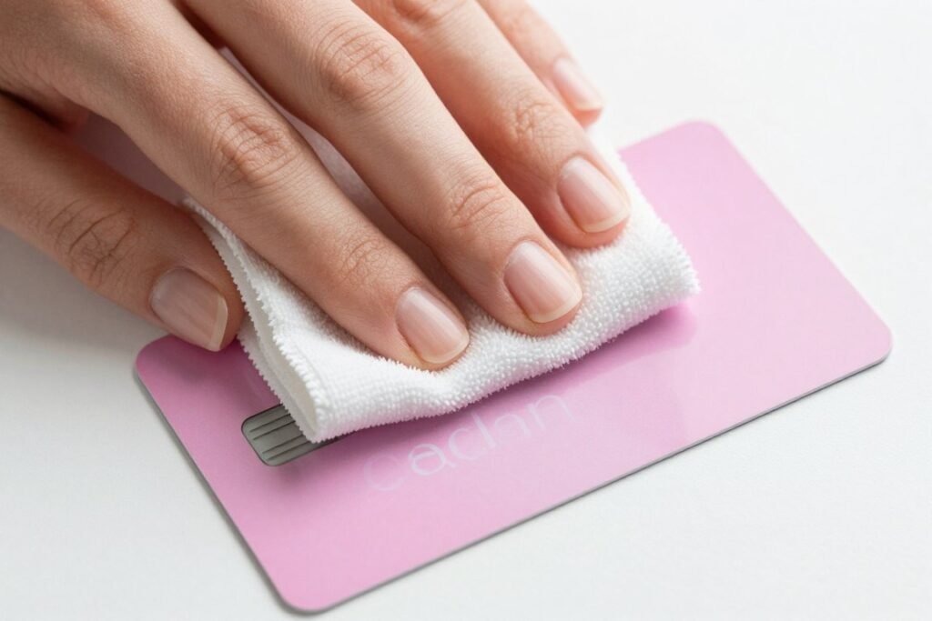 Gentle cleaning of decorated pink cashapp card