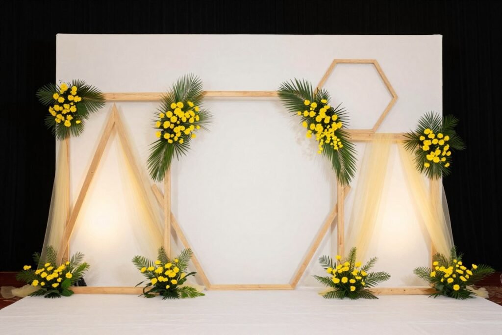 Geometric frame backdrop for haldi ceremony