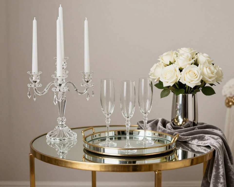 Glamorous cocktail table decor with metallic accents and luxurious elements