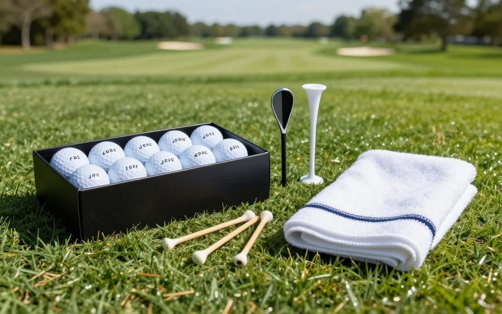 Golf-themed groomsmen gift box with balls and accessories