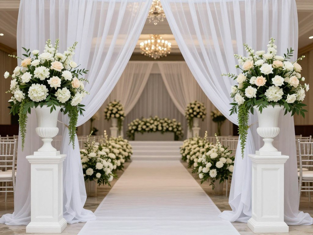 Grand floral entrance arrangement with tall urns and flowers
