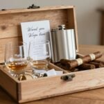 Groomsmen proposal box with personalized whiskey glasses and rustic wooden crate