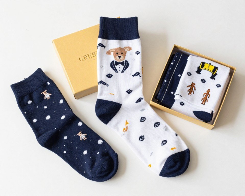 Groomsmen socks with custom patterns in gift box
