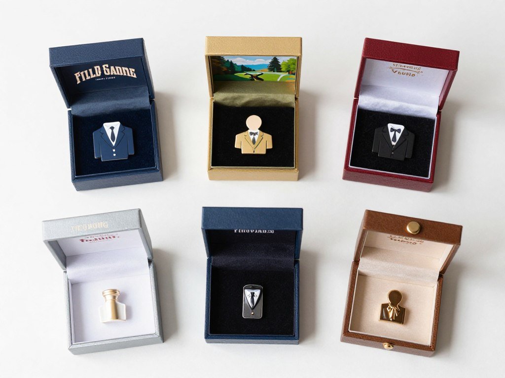 Group of groomsmen proposal boxes arranged together showing variety of styles and themes