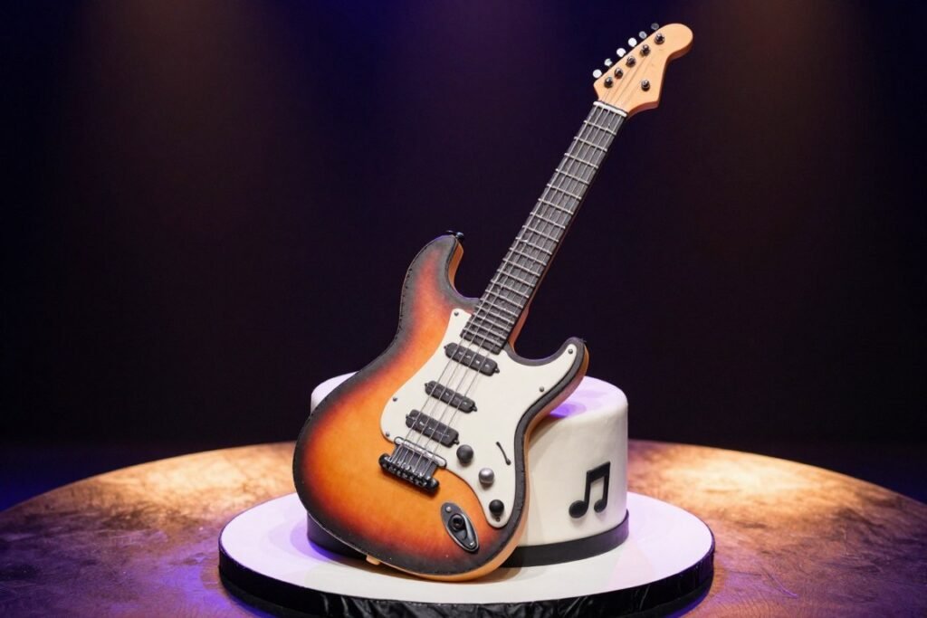 Guitar shaped grooms cake for music lover