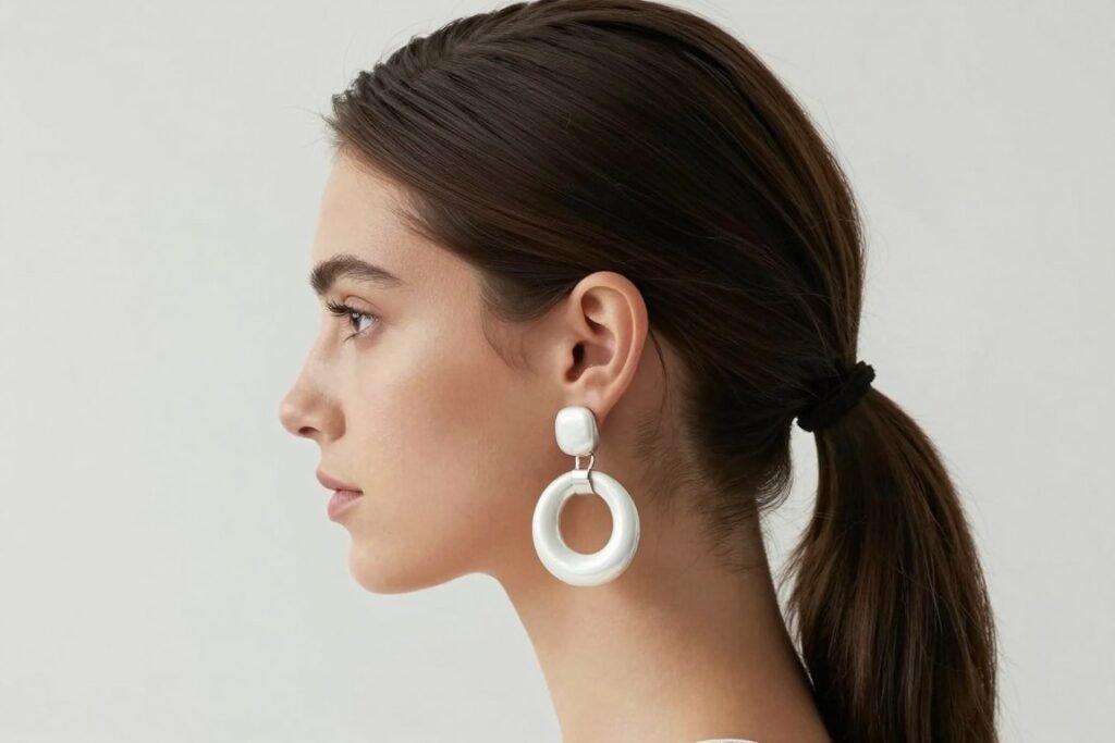 Hair tucked behind ears minimalist bridesmaid look