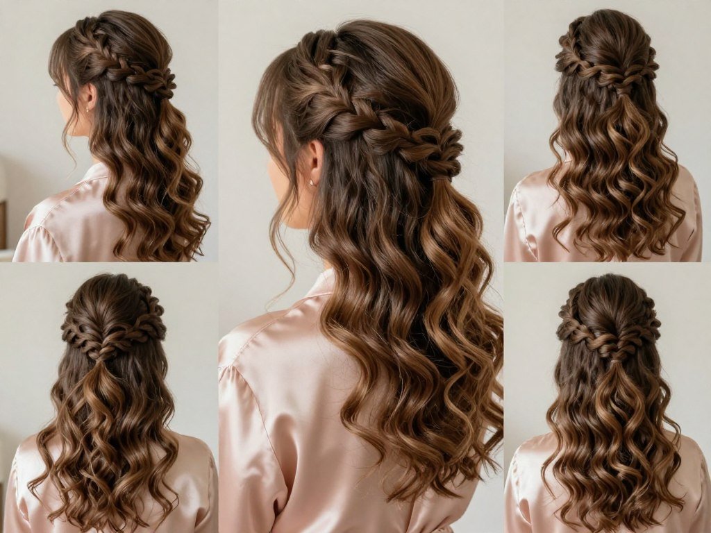 Half-braid bridesmaid hairstyle with textured bohemian styling Half-braid bridesmaid hairstyle with textured bohemian styling