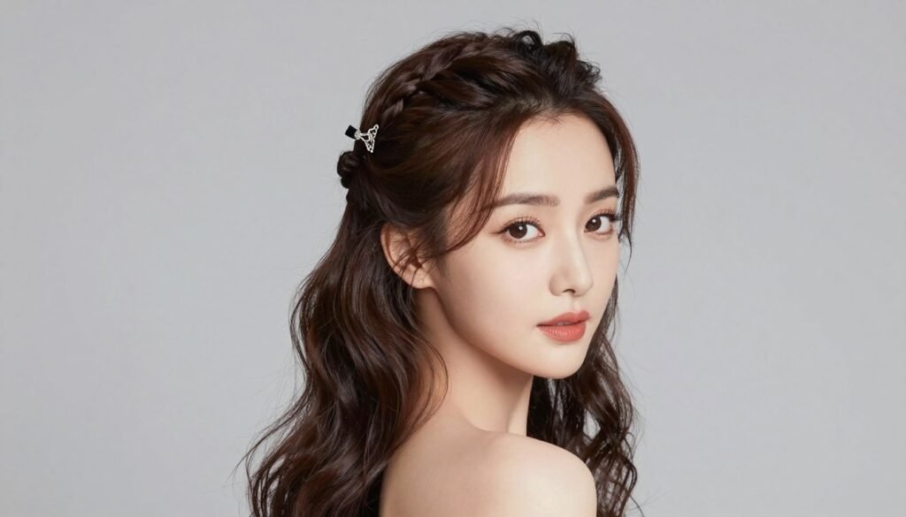 Half-up half-down birthday hairstyle with volume