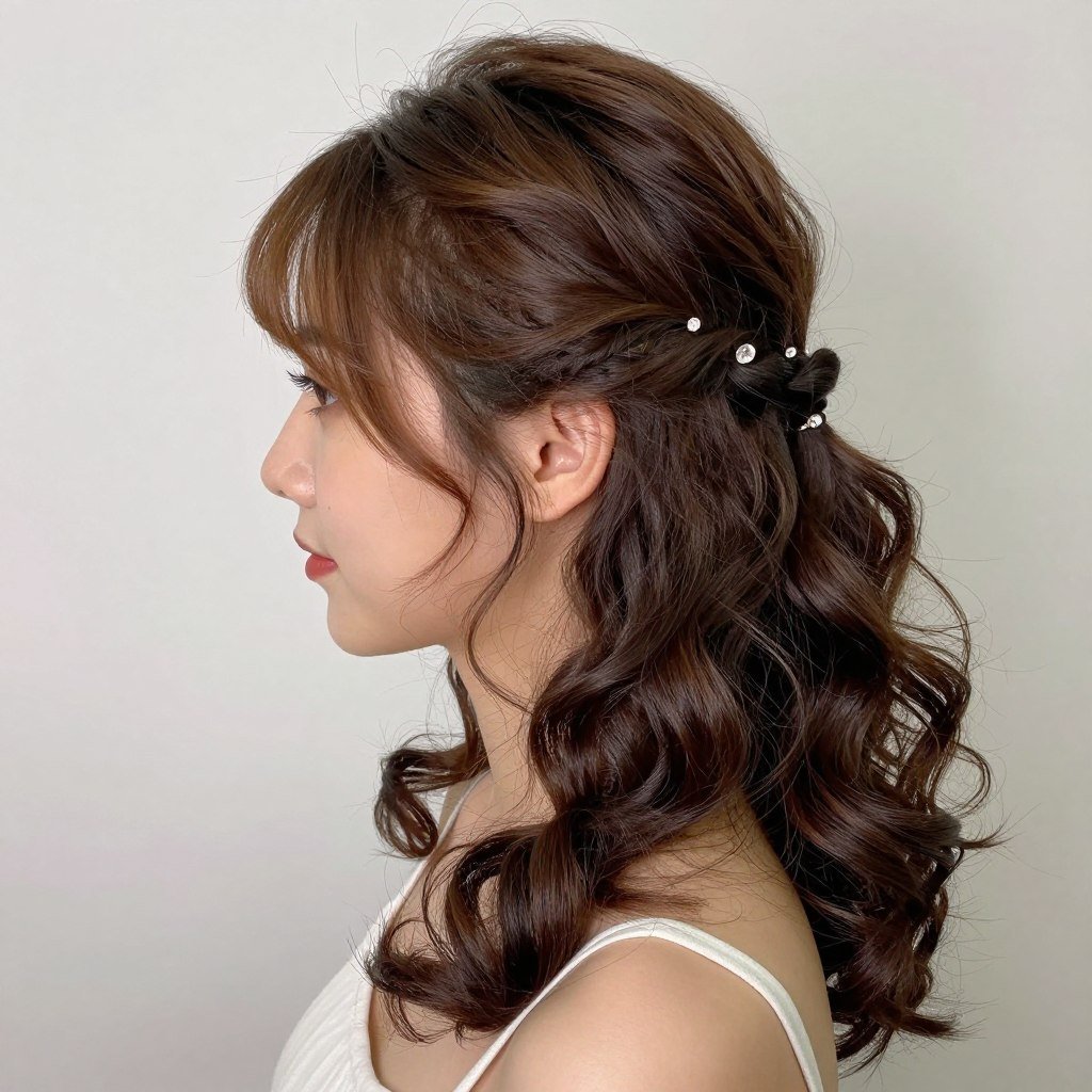 Half-up half-down curled birthday hairstyle