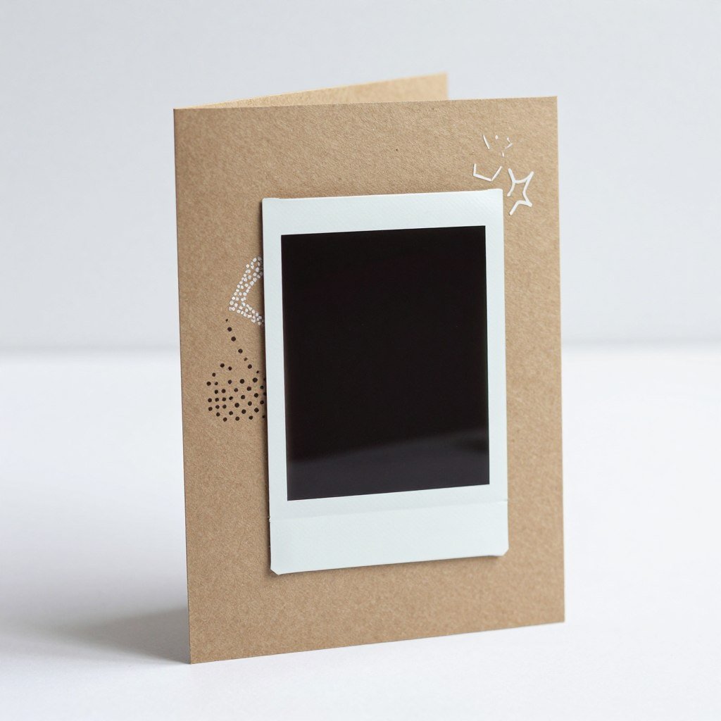 Handmade card with polaroid picture attached Handmade card with polaroid picture attached