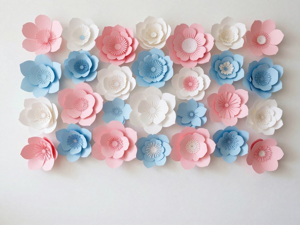 Handmade paper flower backdrop in pastel colors Handmade paper flower backdrop in pastel colors