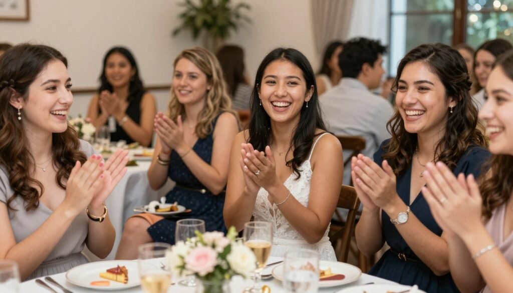 Happy bridal shower guests with their prizes Happy bridal shower guests with their prizes