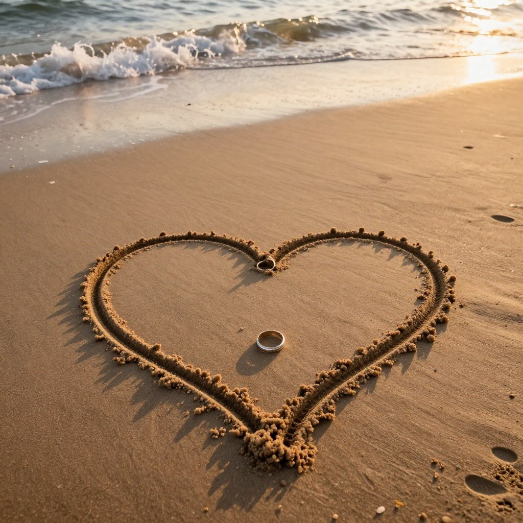 Heart shape drawn in beach sand