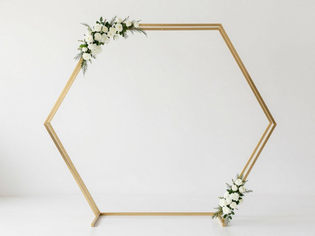 Hexagon geometric arch decoration wedding with minimal florals