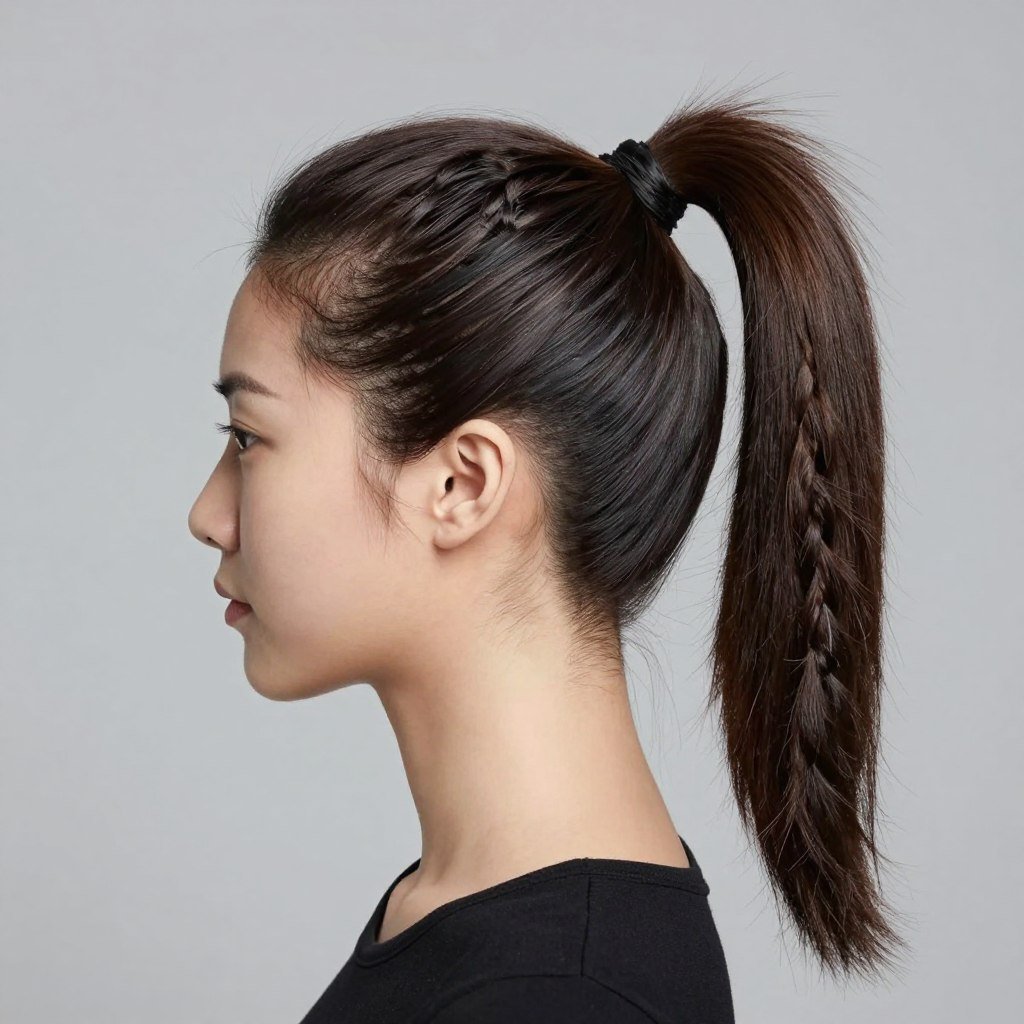 High ponytail with braid accent