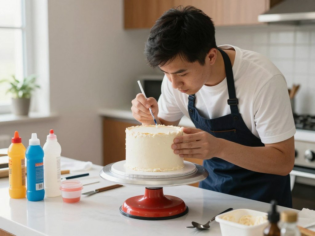 Home baker creating grooms cake