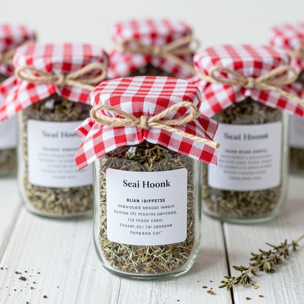 Homemade Italian spice blend jars as bridal shower favors