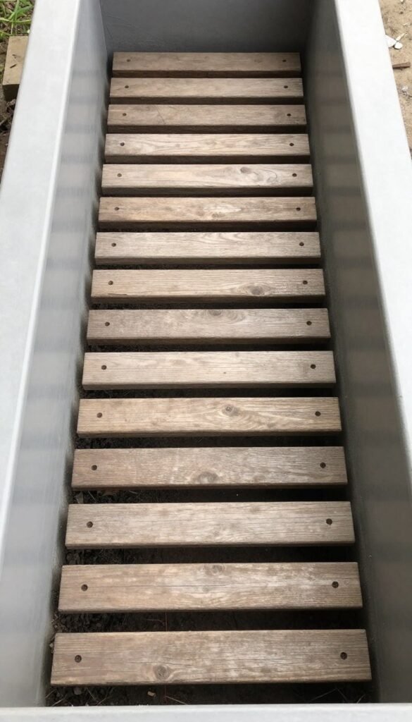 Installing bottom slats with small gaps between them for drainage