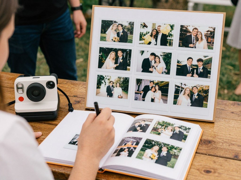 Instant camera photo station at wedding
