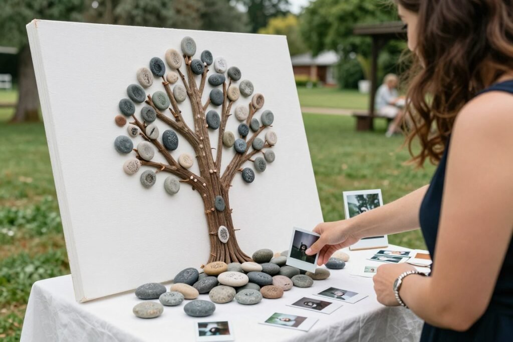 Interactive guest book alternative at backyard wedding