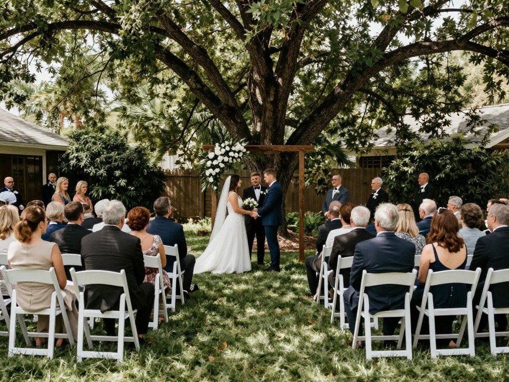 Intimate backyard wedding ceremony with close family and friends